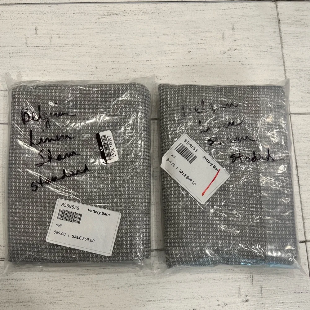 New Set 2 Pottery Barn Belgian Flax Linen Waffle Weave Standard Sham Covers Grey